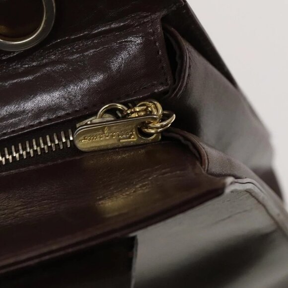 Salvatore Ferragamo Gancini Hand Bag Leather 2way Brown Gold Auth - Picture 10 of 16